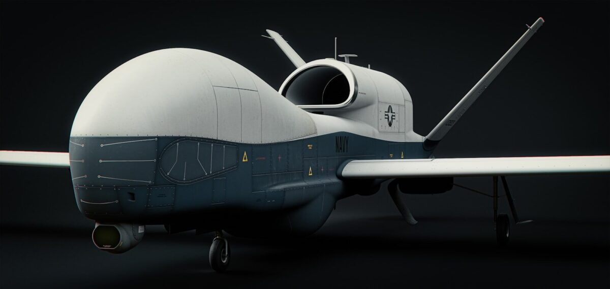 A white and blue airplane on a black background